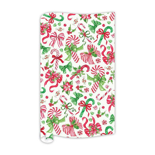 Red Green Bows Poinsettias Candy Canes Wrapping Paper