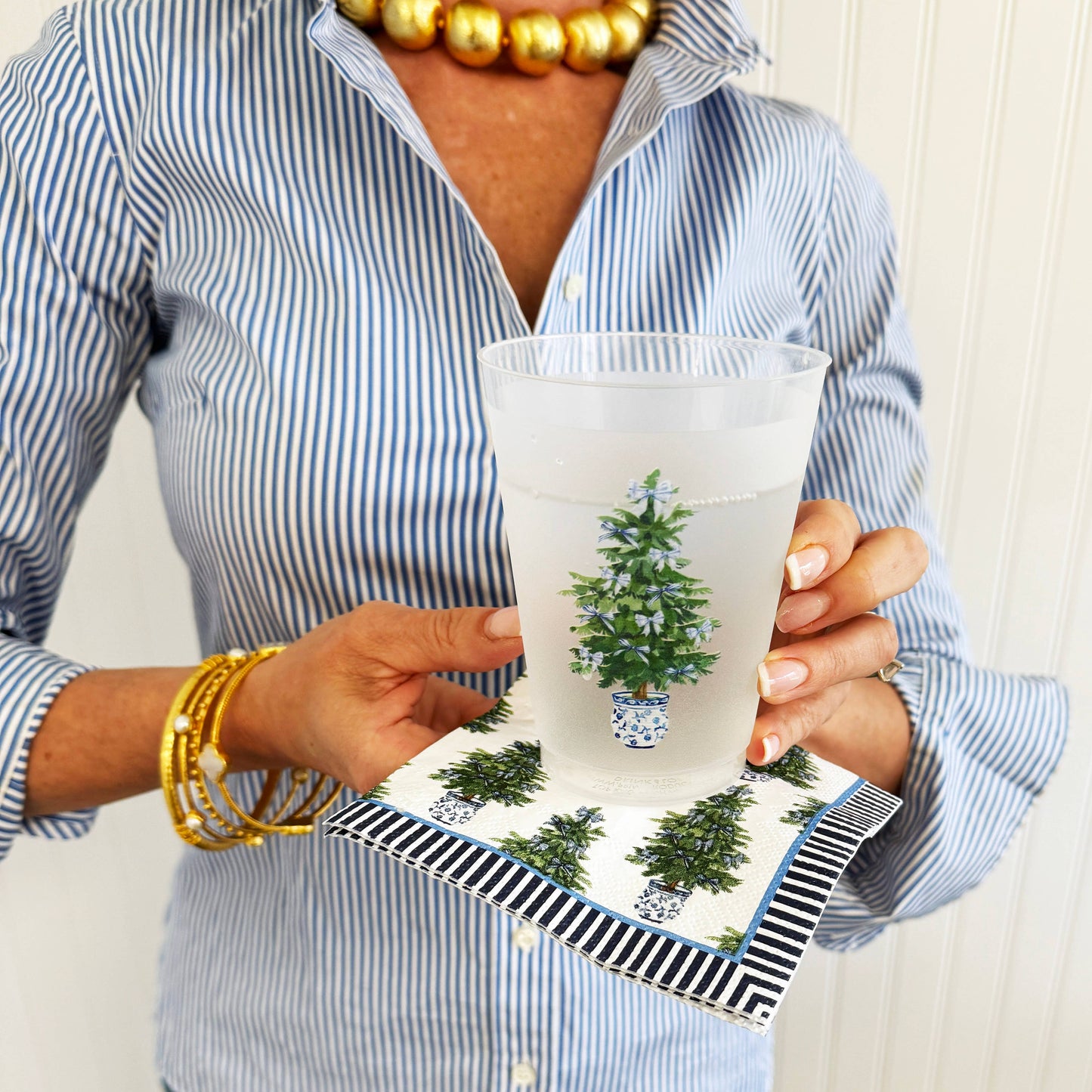 In Stock Blue Bows Christmas Tree Shatterproof Cups