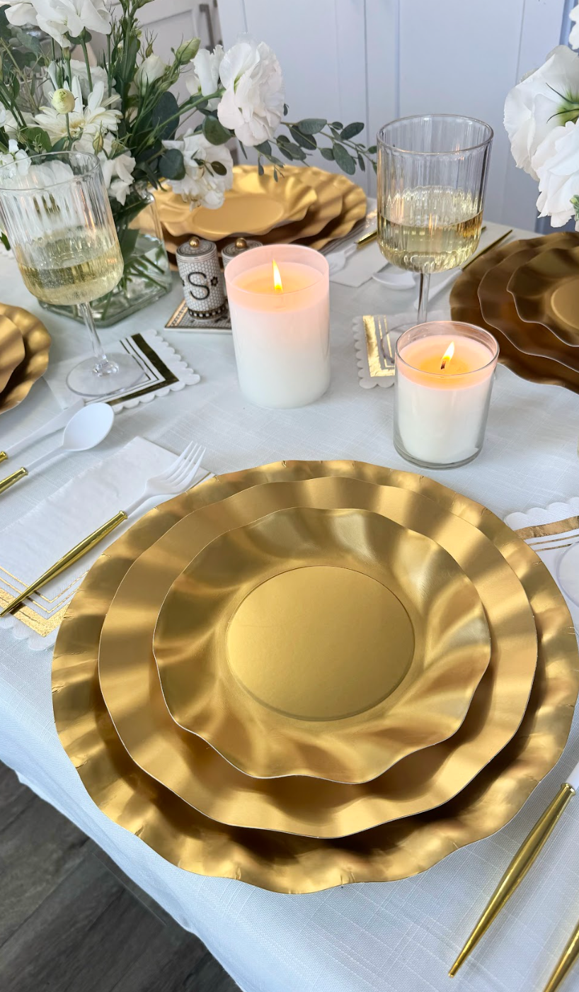 Satin Gold Wavy Paper Salad Plates/8pk