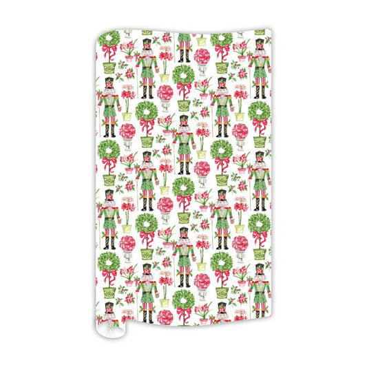 Poinsettia Nutcracker with Topiaries Wrapping Paper