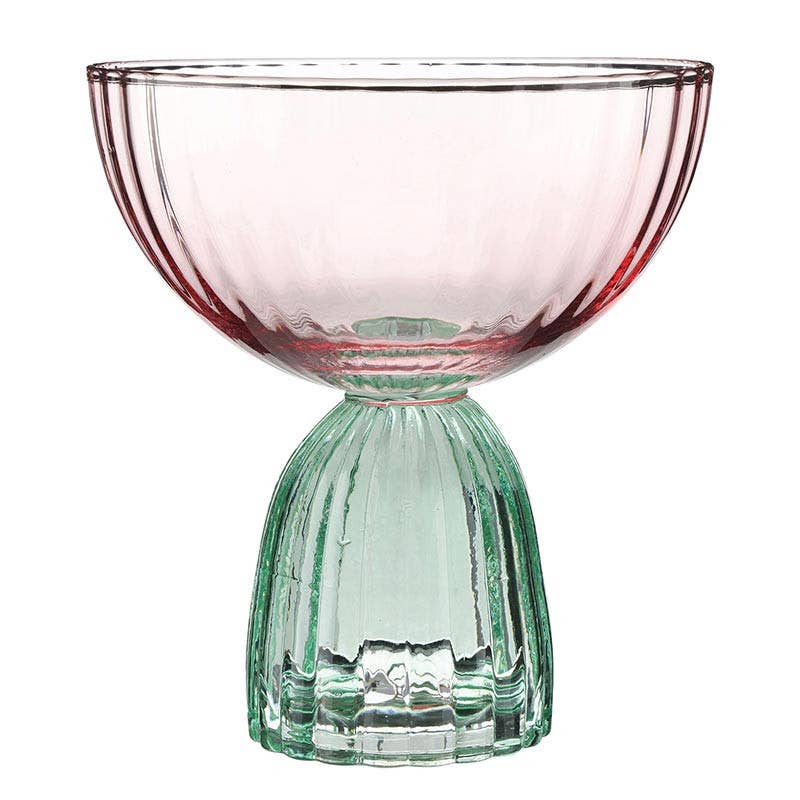 Mahjong Coupe Glass - Green/Pink - 9oz